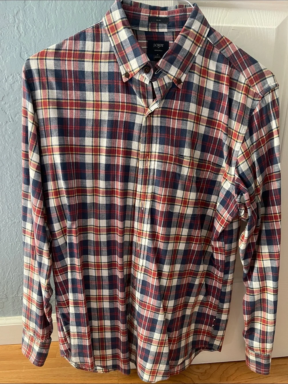 J. Crew Navy, Red & Cream Plaid Button-Down Shirt